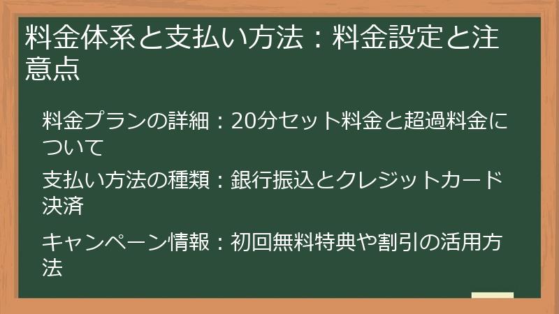 料金体系と支払い方法：料金設定と注意点