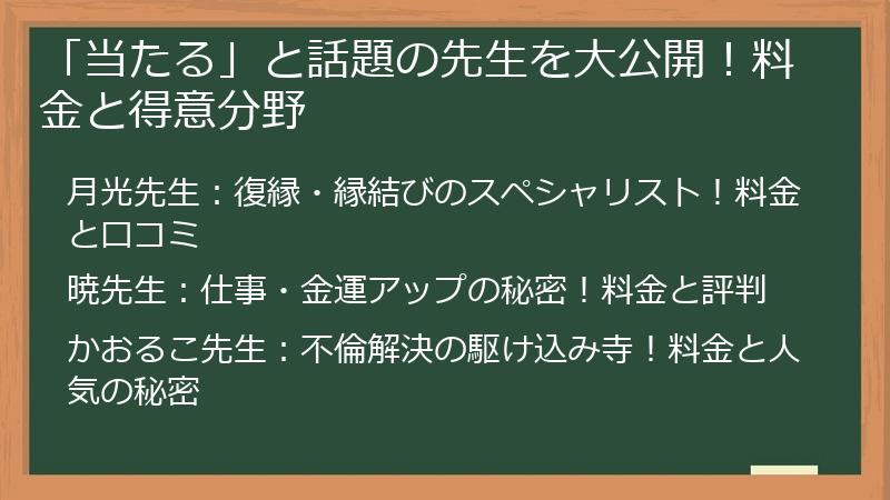 「当たる」と話題の先生を大公開！料金と得意分野