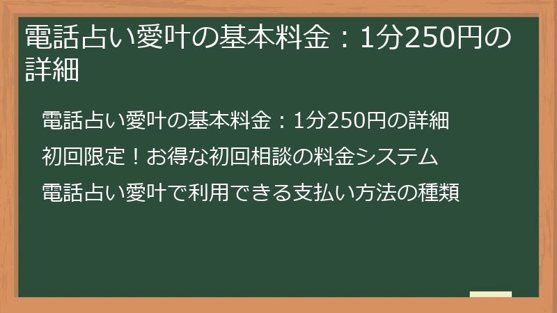 電話占い愛叶の基本料金:1分250円の詳細