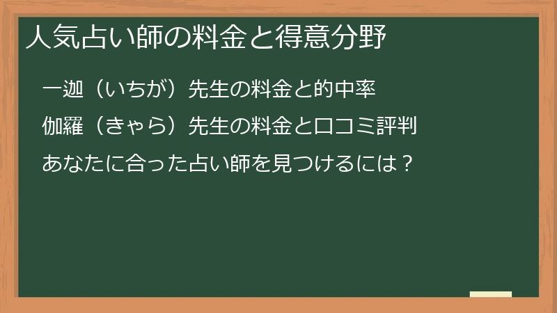 人気占い師の料金と得意分野