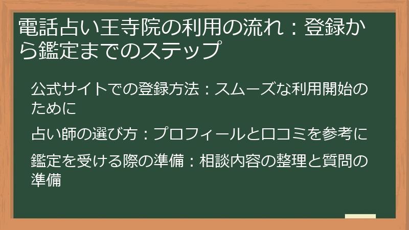 電話占い王寺院の利用の流れ：登録から鑑定までのステップ