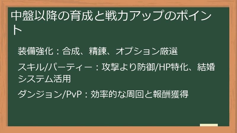 中盤以降の育成と戦力アップのポイント