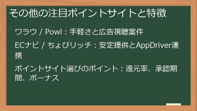 その他の注目ポイントサイトと特徴