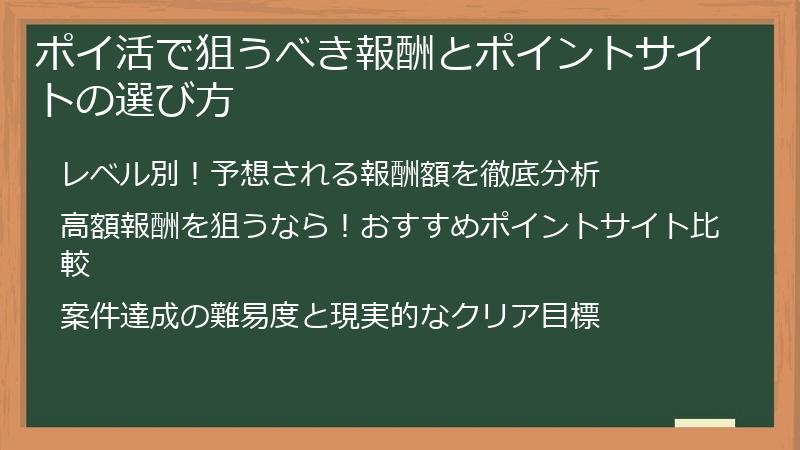 ポイ活で狙うべき報酬とポイントサイトの選び方