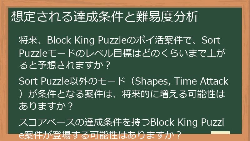 想定される達成条件と難易度分析
