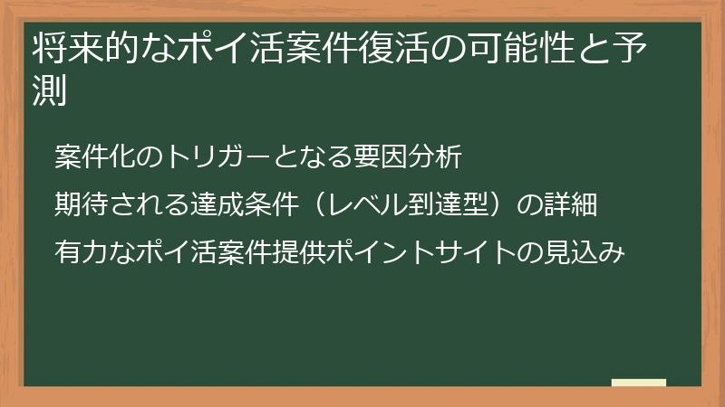 将来的なポイ活案件復活の可能性と予測