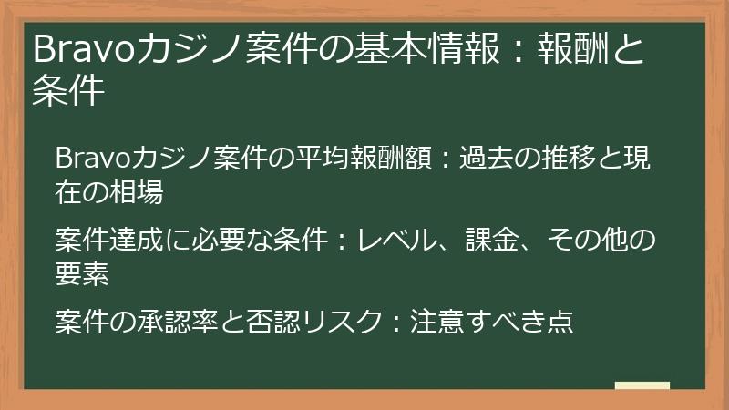 Bravoカジノ案件の基本情報：報酬と条件