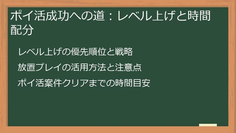 ポイ活成功への道：レベル上げと時間配分