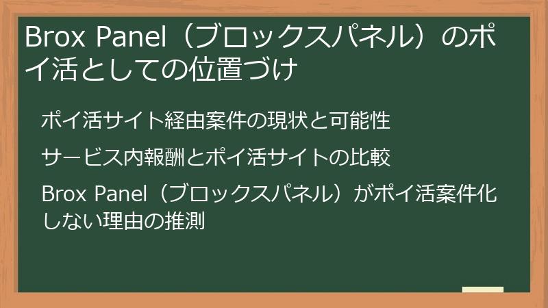 Brox Panel（ブロックスパネル）のポイ活としての位置づけ