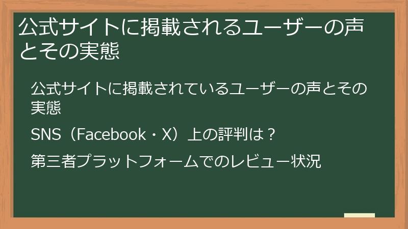 公式サイトに掲載されるユーザーの声とその実態