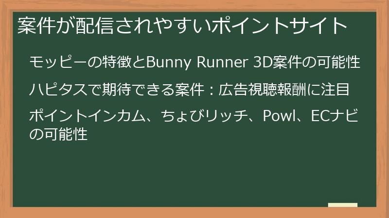 案件が配信されやすいポイントサイト