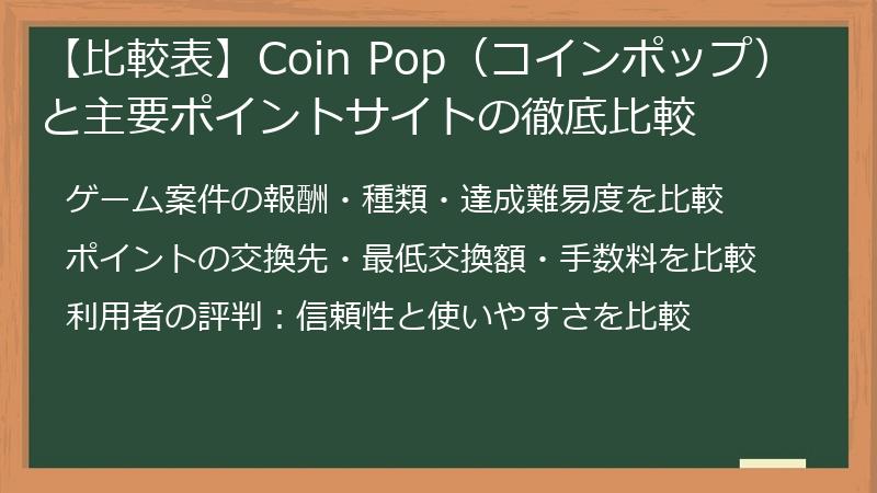 【比較表】Coin Pop（コインポップ）と主要ポイントサイトの徹底比較