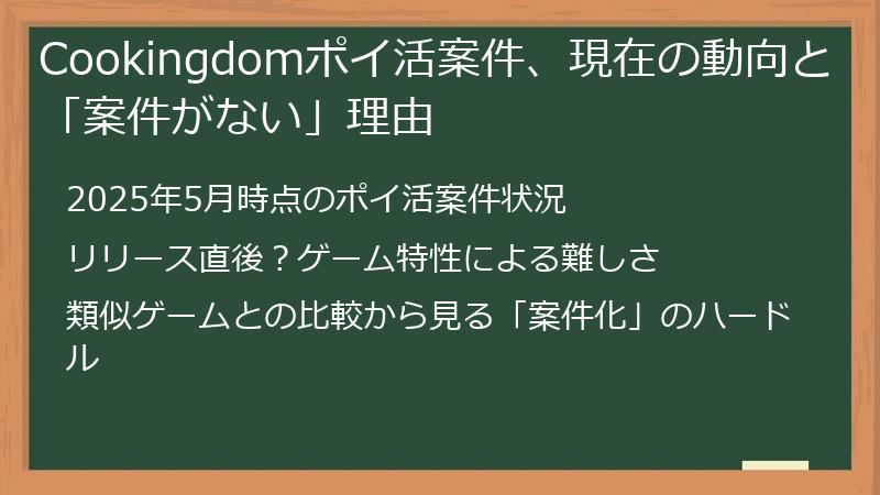Cookingdomポイ活案件、現在の動向と「案件がない」理由