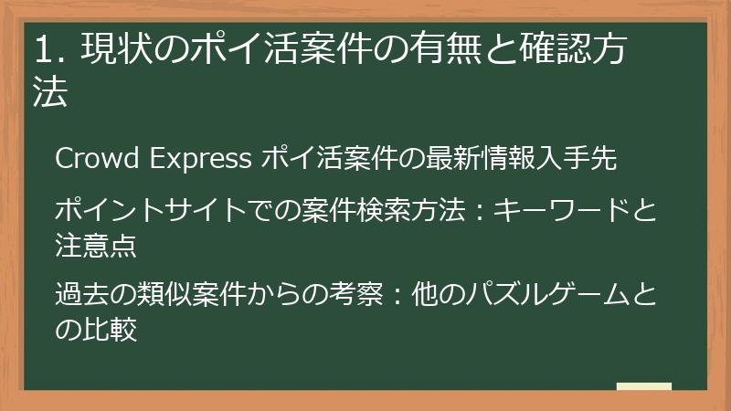 1. 現状のポイ活案件の有無と確認方法