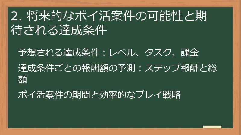 2. 将来的なポイ活案件の可能性と期待される達成条件