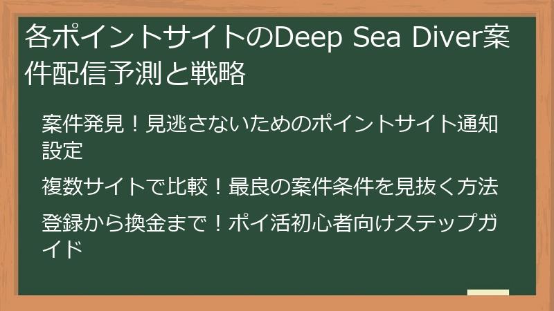 各ポイントサイトのDeep Sea Diver案件配信予測と戦略