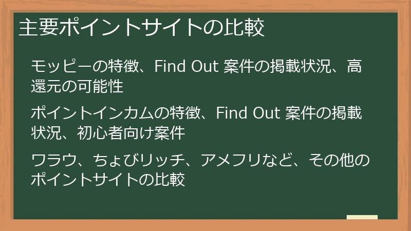 主要ポイントサイトの比較