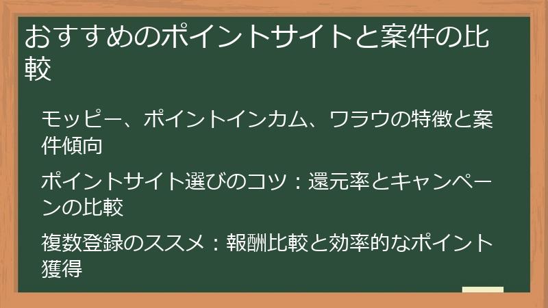 おすすめのポイントサイトと案件の比較