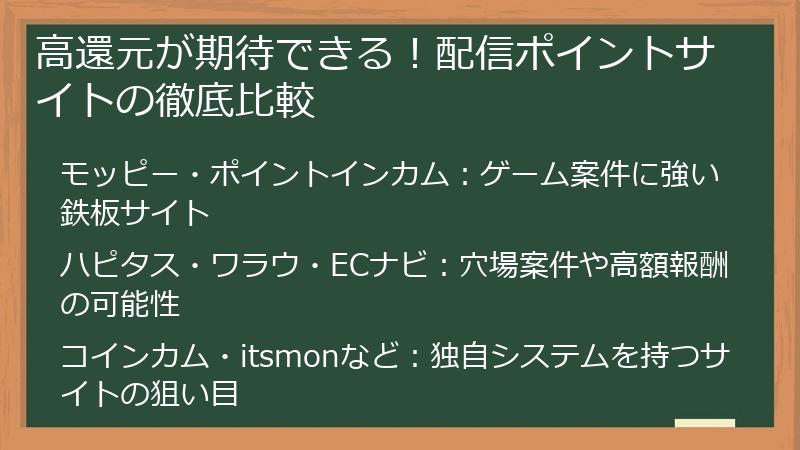 高還元が期待できる！配信ポイントサイトの徹底比較