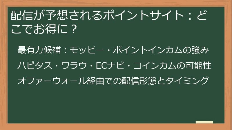 配信が予想されるポイントサイト：どこでお得に？