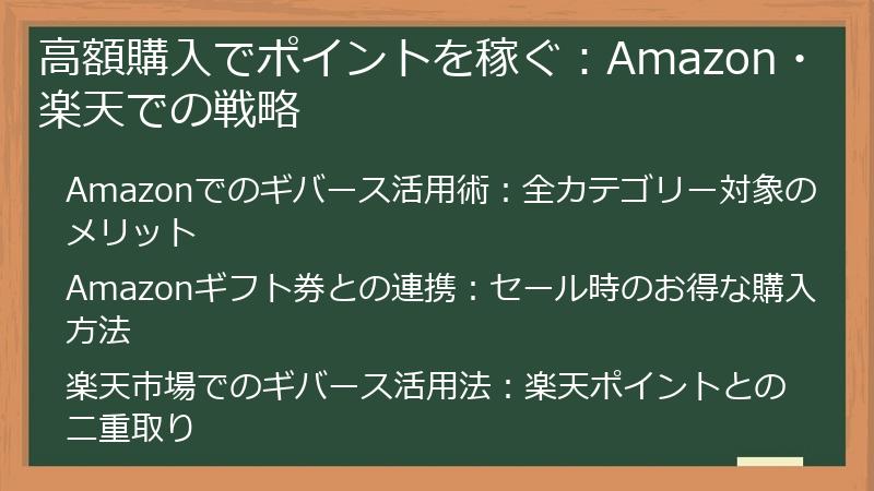 高額購入でポイントを稼ぐ：Amazon・楽天での戦略