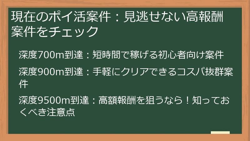 現在のポイ活案件：見逃せない高報酬案件をチェック