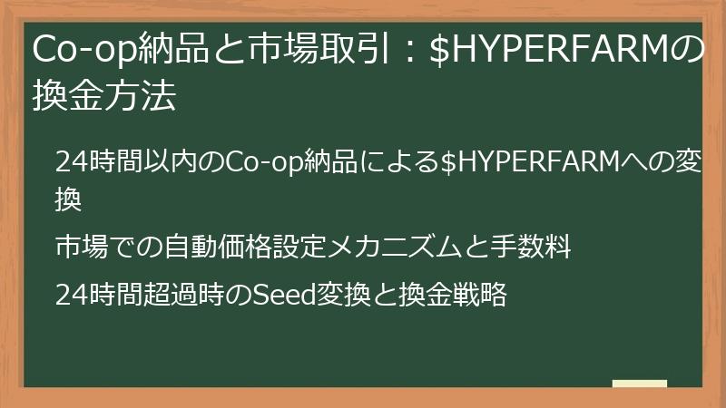 Co-op納品と市場取引：$HYPERFARMの換金方法