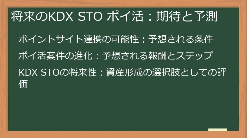 将来のKDX STO ポイ活：期待と予測