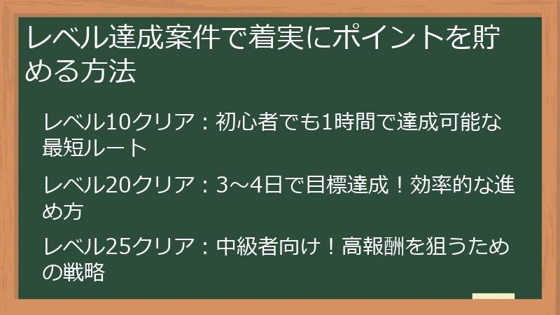 レベル達成案件で着実にポイントを貯める方法