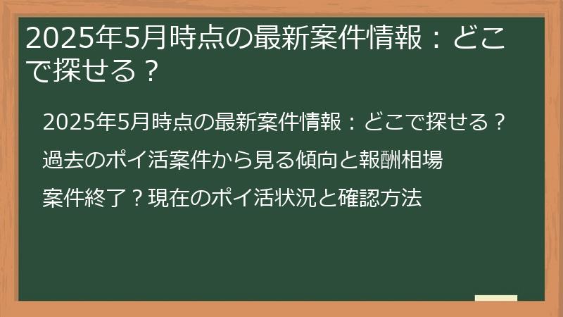 2025年5月時点の最新案件情報：どこで探せる？