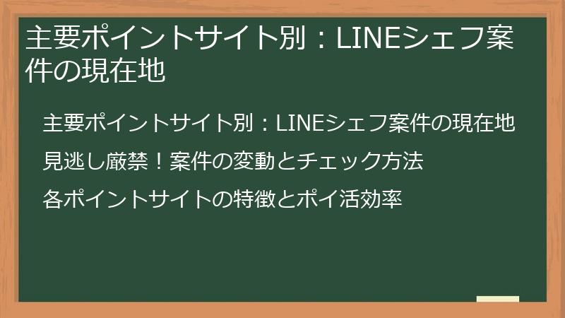 主要ポイントサイト別：LINEシェフ案件の現在地