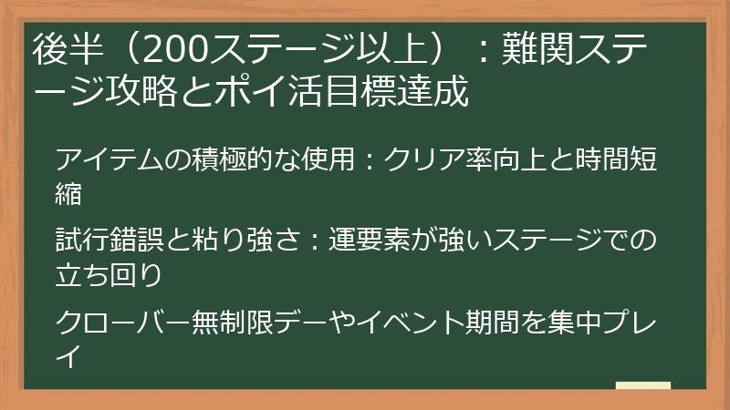 後半（200ステージ以上）：難関ステージ攻略とポイ活目標達成