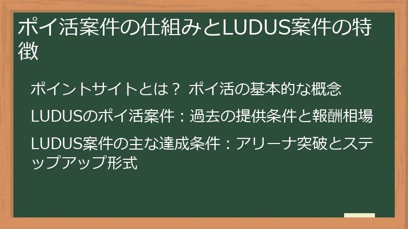 ポイ活案件の仕組みとLUDUS案件の特徴