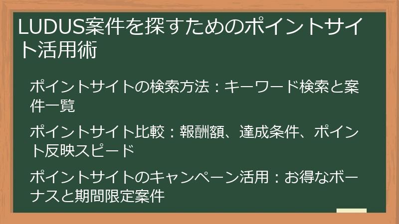 LUDUS案件を探すためのポイントサイト活用術