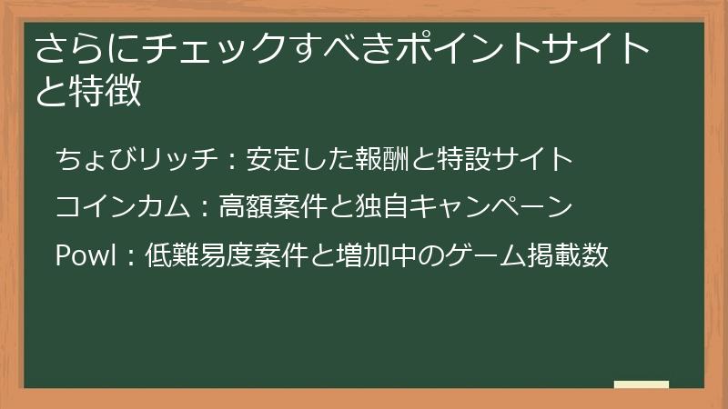 さらにチェックすべきポイントサイトと特徴