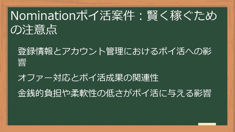 Nominationポイ活案件：賢く稼ぐための注意点