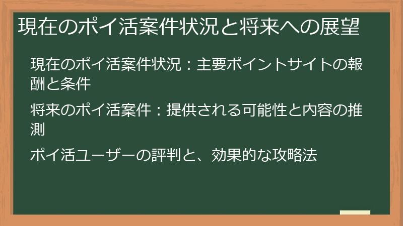 現在のポイ活案件状況と将来への展望