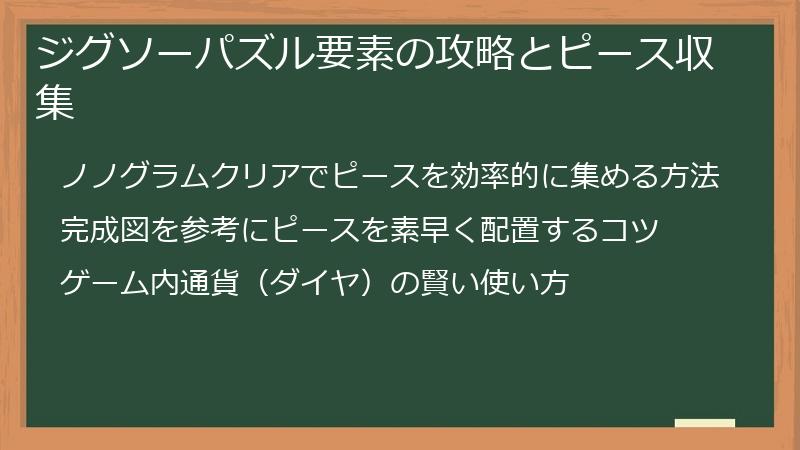 ジグソーパズル要素の攻略とピース収集