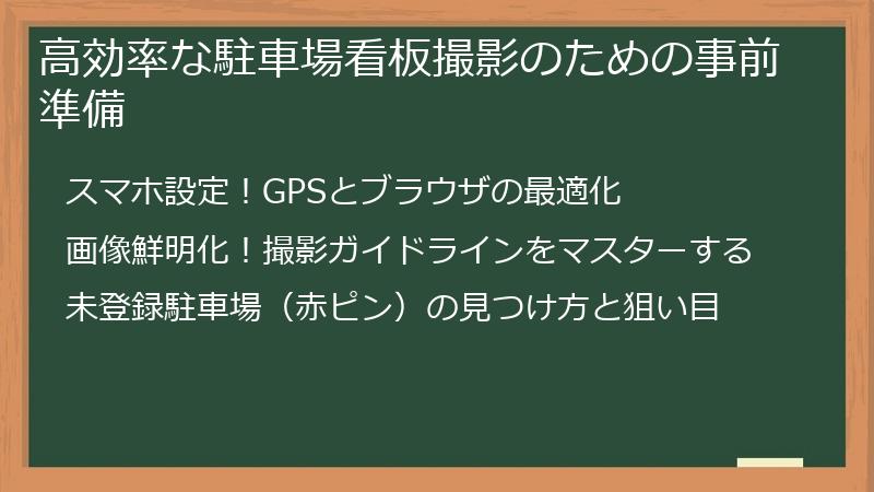 高効率な駐車場看板撮影のための事前準備