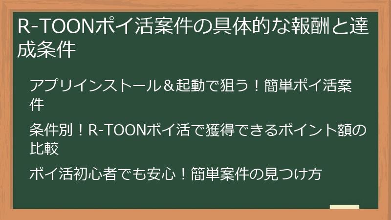 R-TOONポイ活案件の具体的な報酬と達成条件