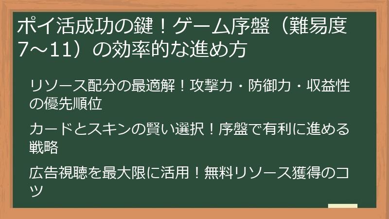 ポイ活成功の鍵！ゲーム序盤（難易度7～11）の効率的な進め方