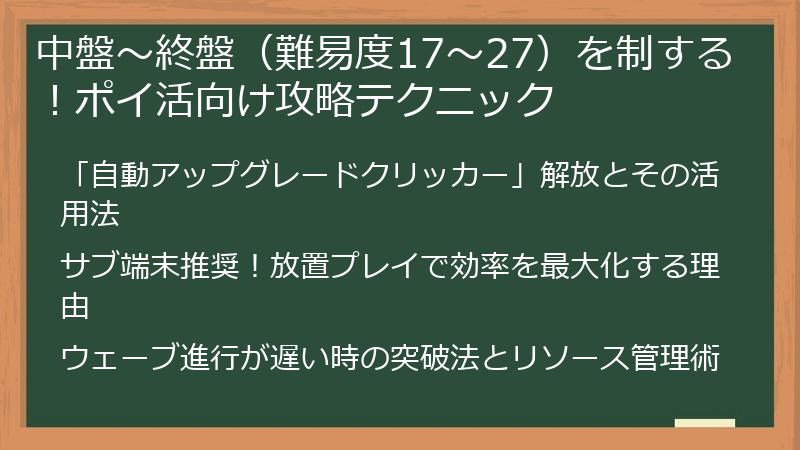 中盤～終盤（難易度17～27）を制する！ポイ活向け攻略テクニック