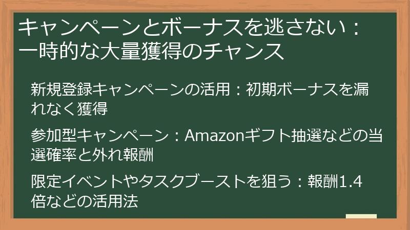 キャンペーンとボーナスを逃さない：一時的な大量獲得のチャンス