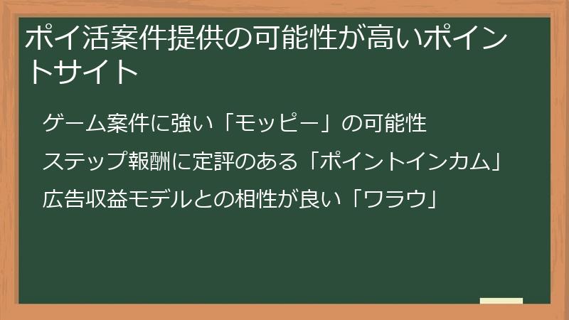 ポイ活案件提供の可能性が高いポイントサイト