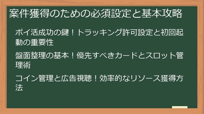 案件獲得のための必須設定と基本攻略