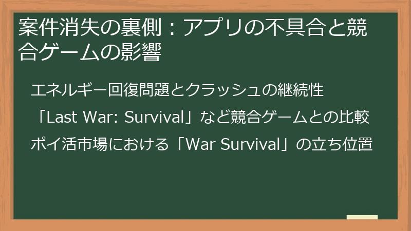 案件消失の裏側：アプリの不具合と競合ゲームの影響