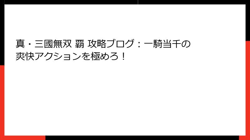真・三國無双 覇 攻略ブログ：一騎当千の爽快アクションを極めろ！