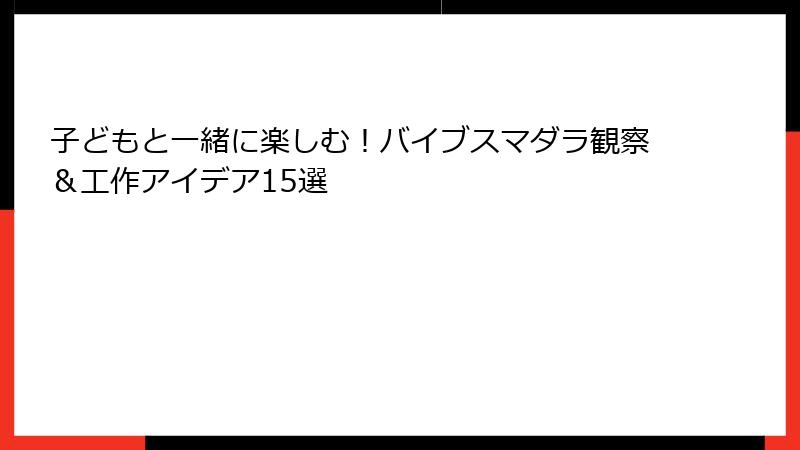 子どもと一緒に楽しむ！バイブスマダラ観察＆工作アイデア15選