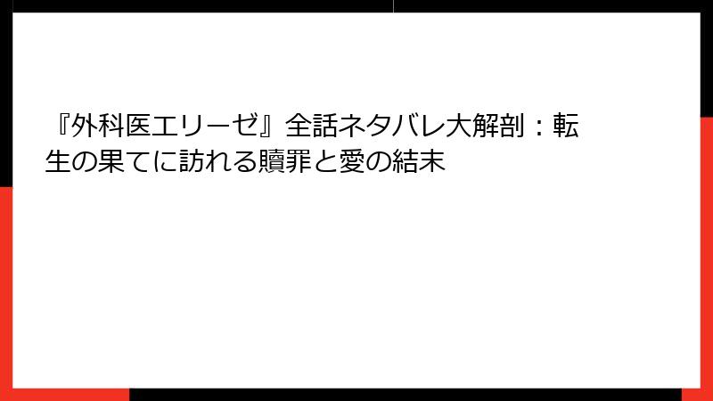 『外科医エリーゼ』全話ネタバレ大解剖:転生の果てに訪れる贖罪と愛の結末