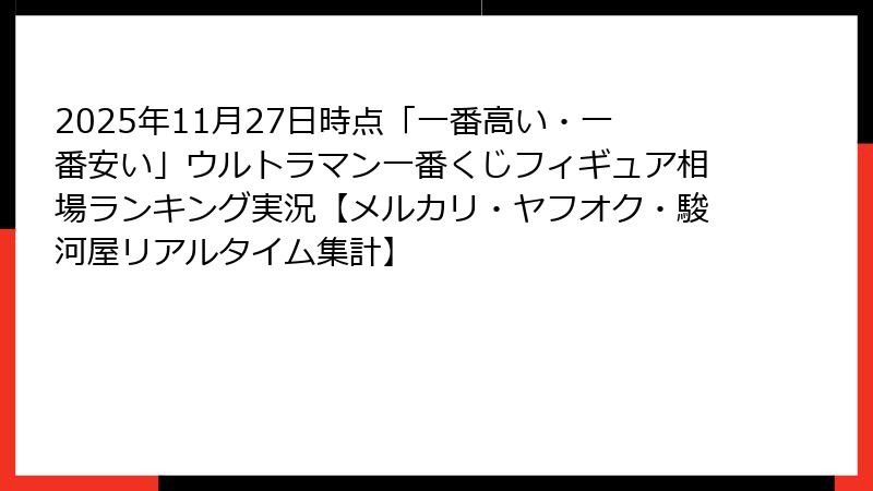 2025年11月27日時点「一番高い・一番安い」ウルトラマン一番くじフィギュア相場ランキング実況【メルカリ・ヤフオク・駿河屋リアルタイム集計】